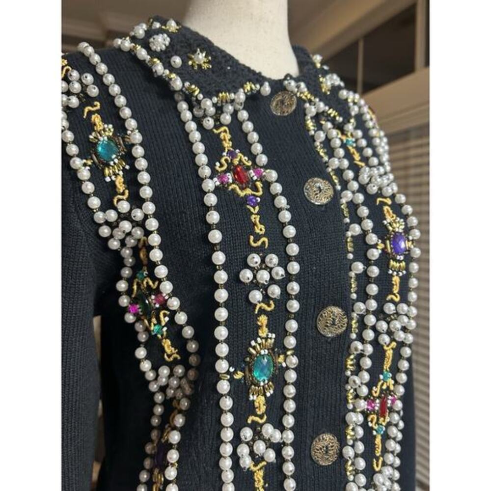 Vintage Michael‎ Simon Cardigan Ramie Cotton Sz M Beaded Jeweled Statement Piece - Picture 4 of 9